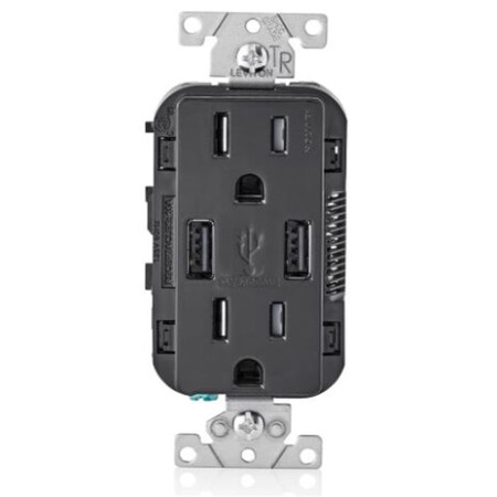 Ezgeneration 15 amps 125V Decora 5-15R Duplex Outlet & USB Charger Black EZ3305261